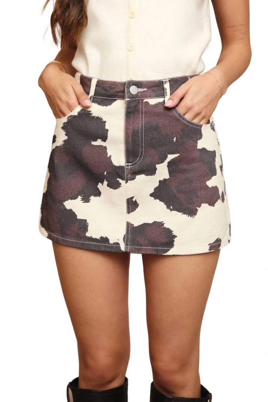 NEW LE LIS low waist mini skirt in cream / brown animal